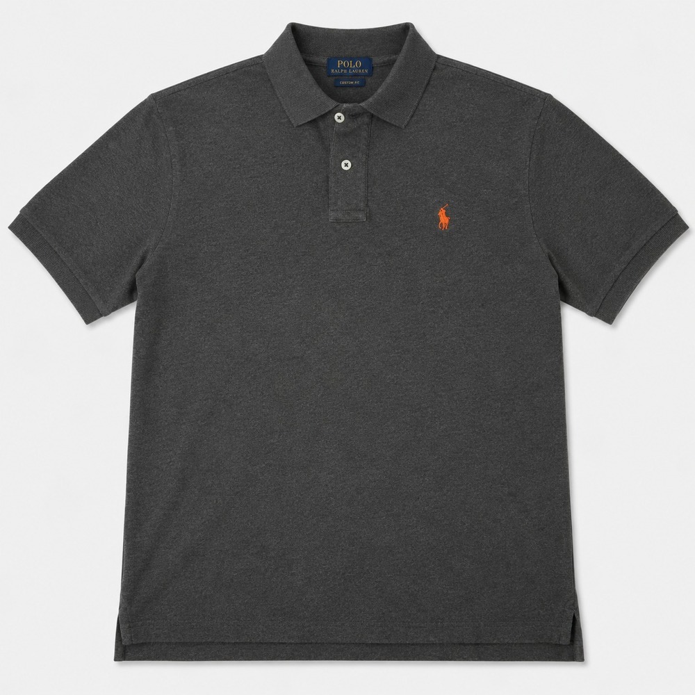 Polo Ralph Lauren Mens Large Gray Polo Shirt Orange Pony Short Sleeve Classic